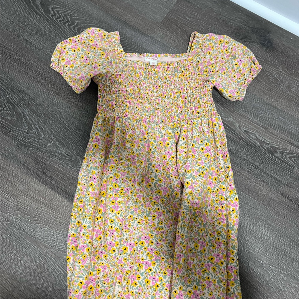 Girls floral pattern scrunched sleeve dress